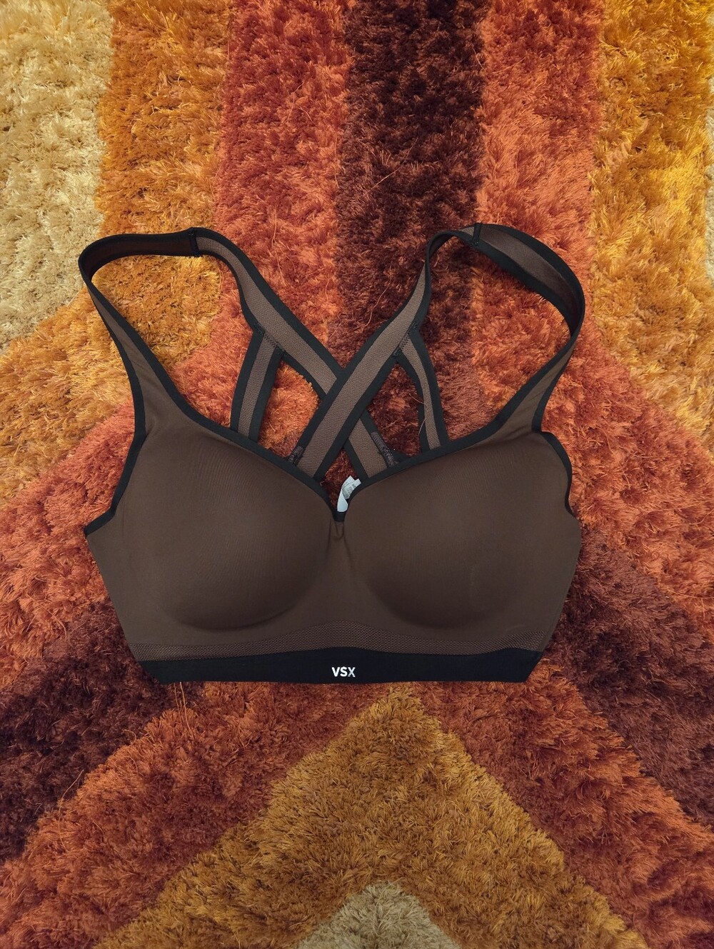 VS Brown Strappy Padded Sports Bra with Crisscross Back
